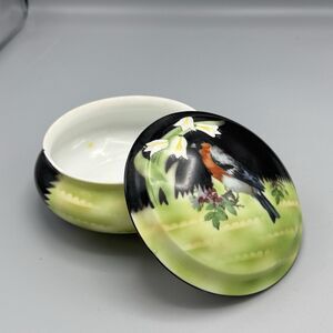 Prov SXE Germany Rd Porcelain Trinket Vanity Dish Handpainted Oriole Bird READ